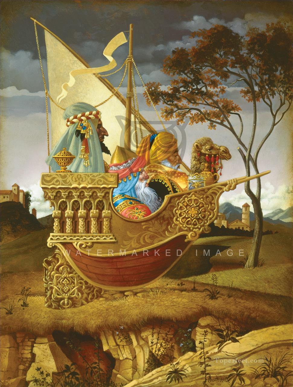THREE WISE MEN IN A BOAT Fantasy Oil Paintings